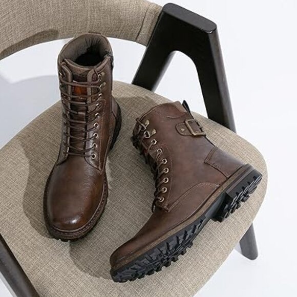 Combat Boots for Men Casual Dress Retro Lace Up Motorcycle Boots